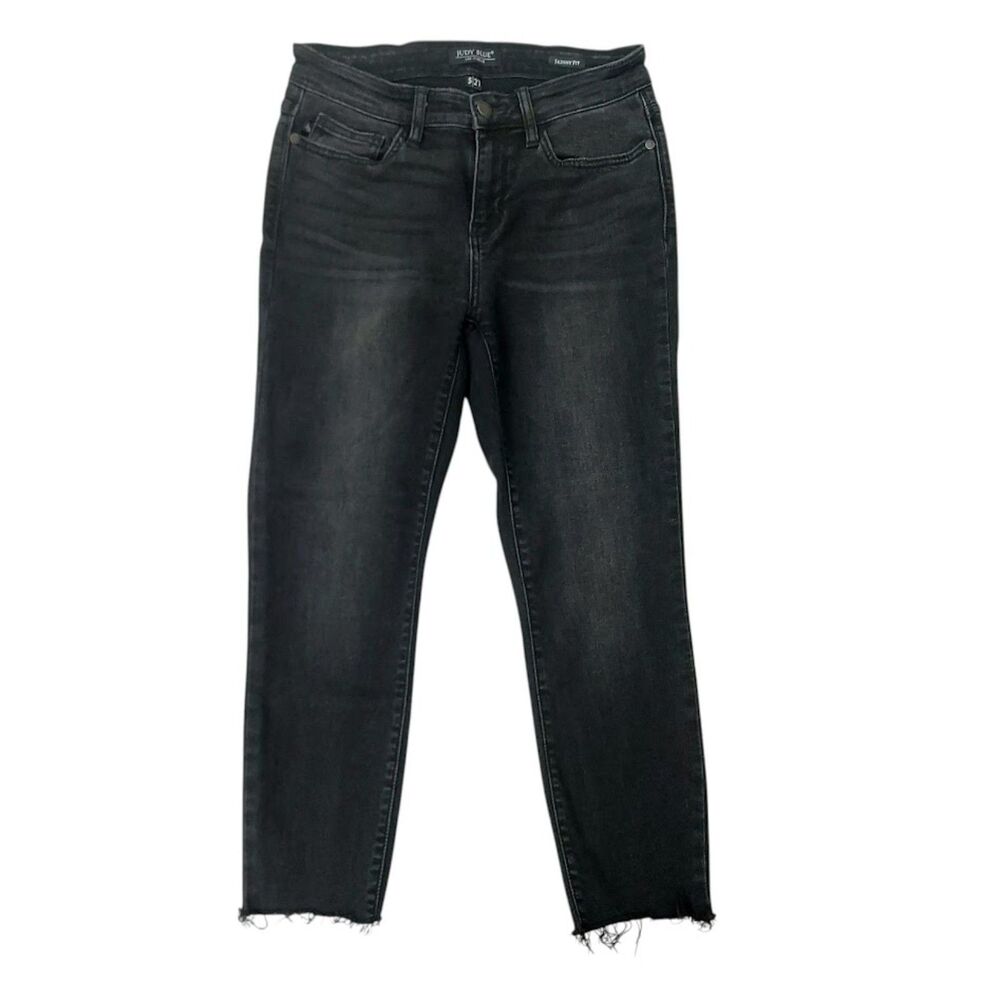 Judy Blue Jeans Womens 27 Black Skinny Fit Raw Hem Stretch Casual Denim Comfort